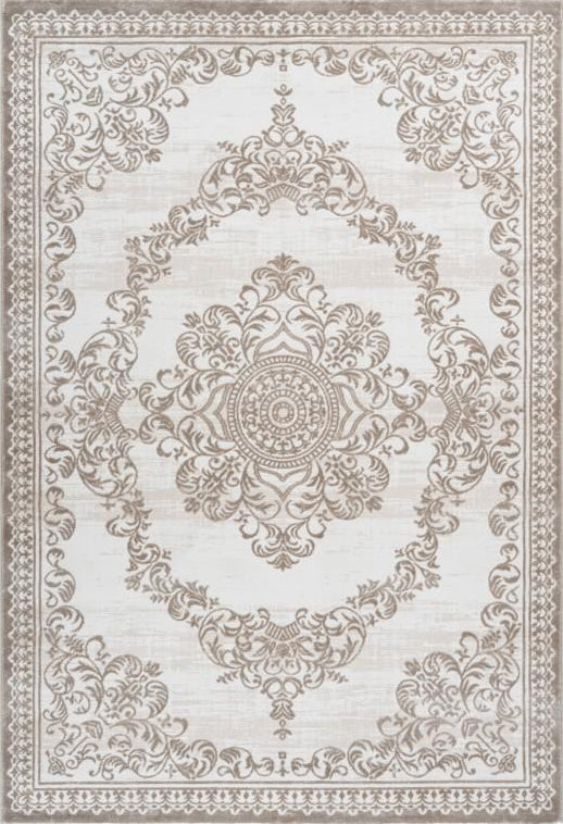 Aleyna 607 Turkish Beige Rug With Medallion, full view