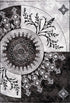 Aura 779 Black and Silver Rug with Circular Floral Design, full view