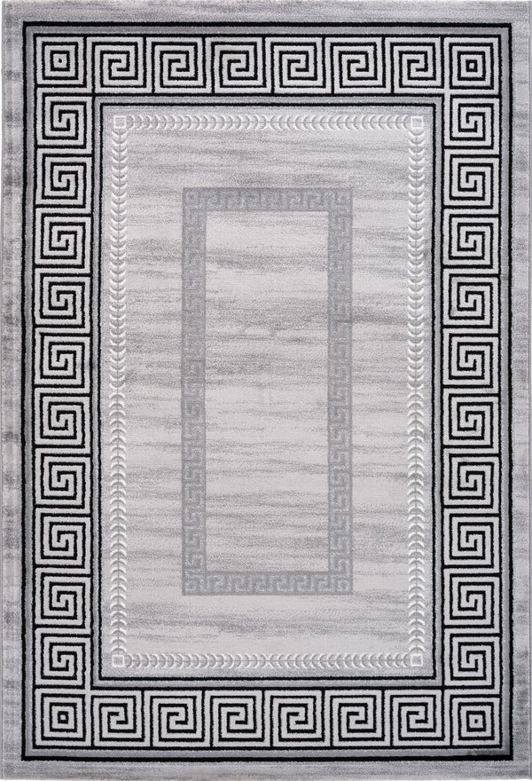Aura 786 Silver Modern Rug with Rectangular Design Border, full view