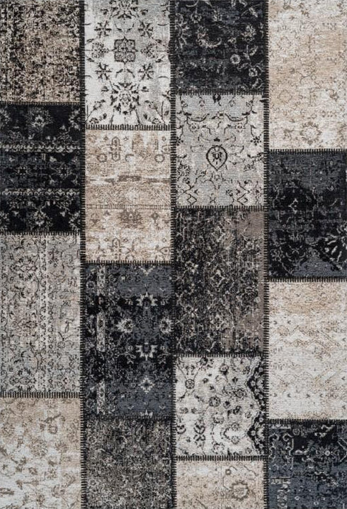 Cocoon 990 Silver and Black Modern Checkered Rug, full view