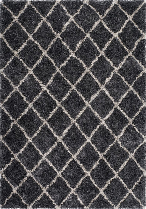 Grace 800 Graphite Diamond Pattern Shaggy Rug, full view