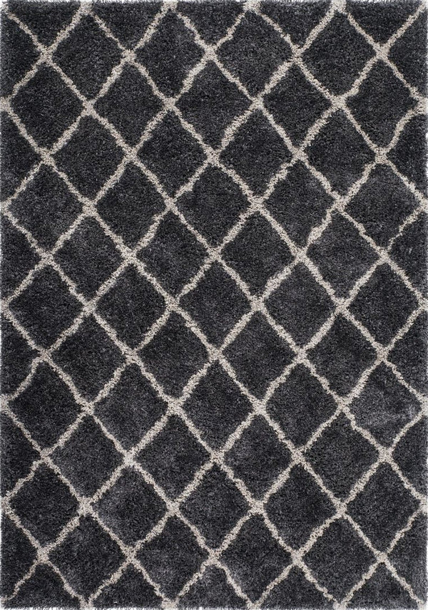 Grace 800 Graphite Diamond Pattern Shaggy Rug, full view