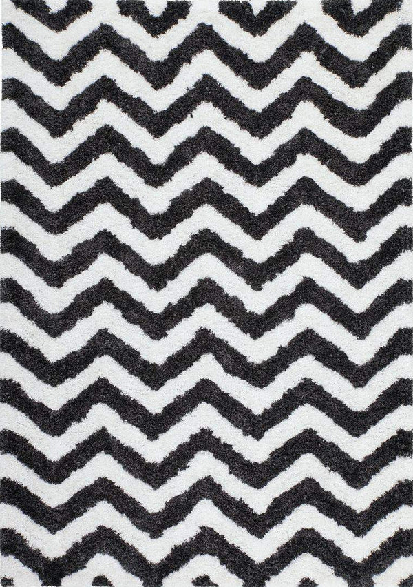 Grace 801 ivory-graphite Shaggy Zig Zag Rug, full view