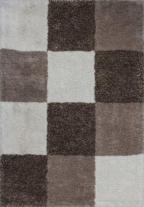 Grace 803 Nougat Checkered Shaggy Rug, full view
