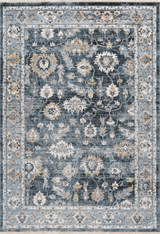 Medellin 404 Silver-Blue Rug With Floral Design, full view