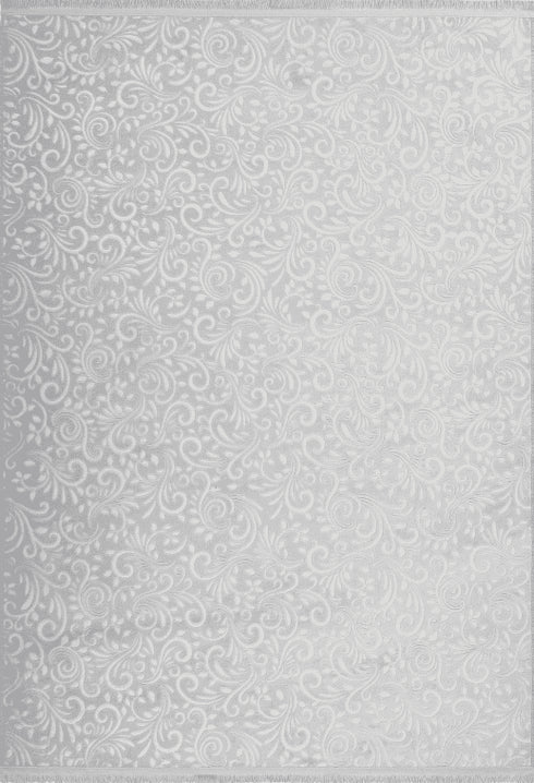Peri 100 Grey Floral Machine Washable Rug, full view