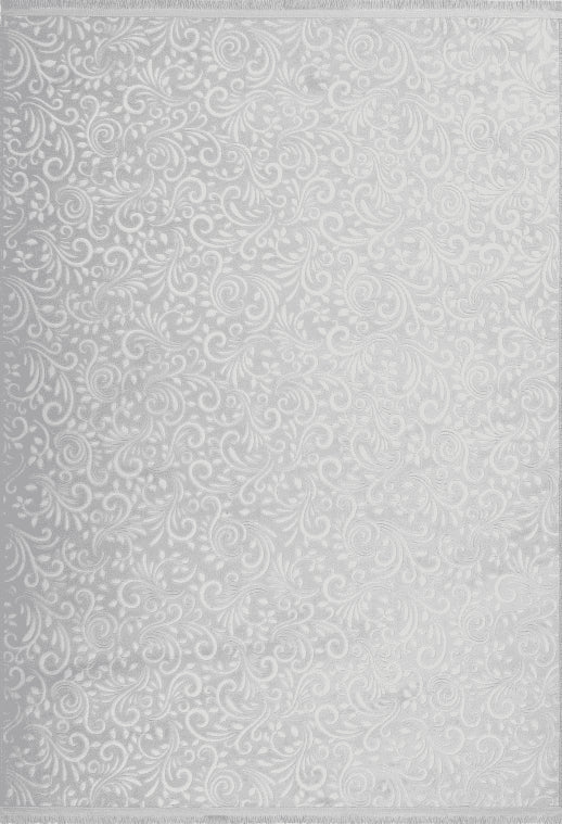 Peri 100 Grey Floral Machine Washable Rug, full view