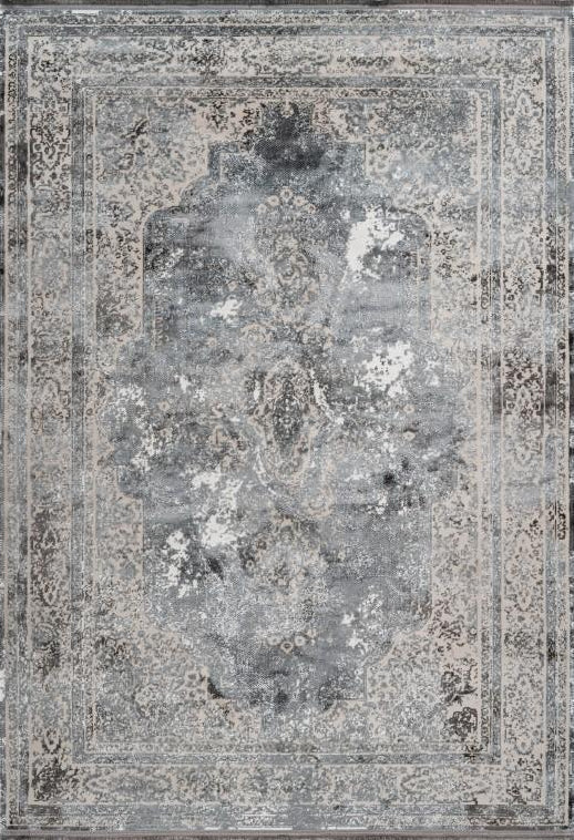 Pierre Cardin Elysee 902 Silver Transitional Faded Rug with Medallion and Border, full view