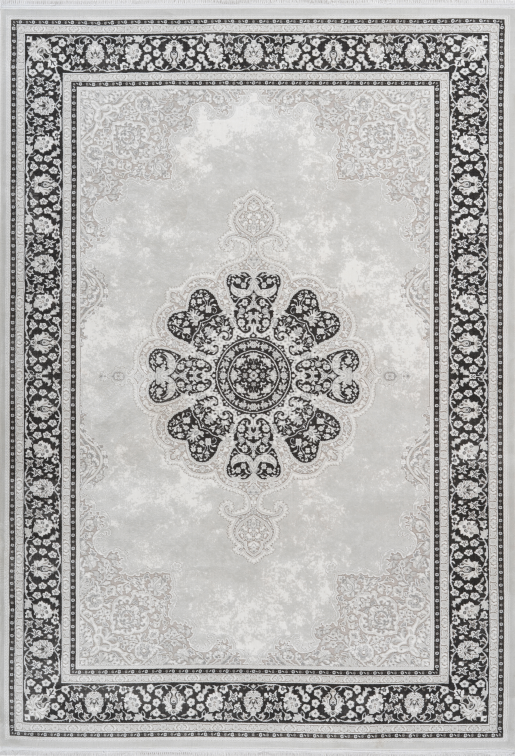 Pierre Cardin Villette 702 Luxury Silver Rug with Floral Centre Medallion, full view