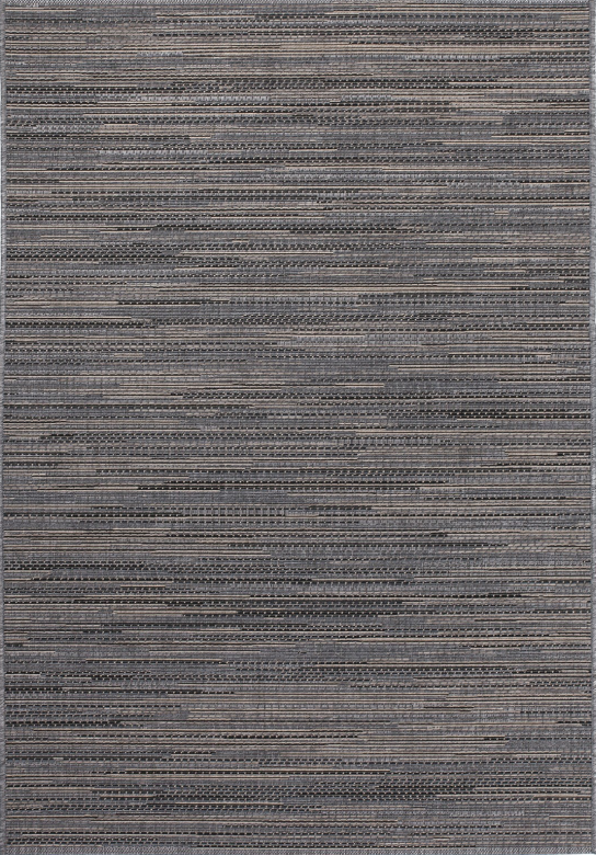 Sunset 600 Outdoor and Kitchen Grey Rug with Jagged Lines, full view