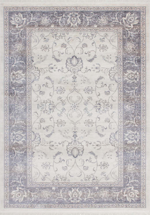 Vintage 700 Faded Ivory Floral Rug with Border, full view