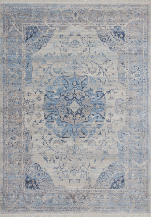 Vintage 701 Faded Blue Rug with Centre Medallion, full view