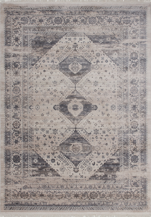 Vintage 703 Faded Silver Rug with Medallions, full view