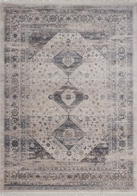 Vintage 703 Faded Silver Rug with Medallions, full view
