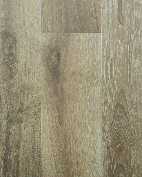Swish Oak Wideboard Paris Summer Oak engineered oak flooring swatch showing a cool weathered greige with white limed grain and darker grey-brown streaks