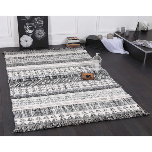 Mono Tribal Lines Cream Anthracite - ADORE RUGS and FLOORING