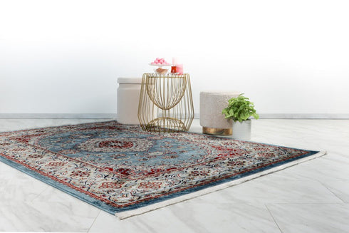 Hayat 301 Blue Traditional Blue Rug with Beige Border - Teal Classical Rug - ADORE RUGS and FLOORING