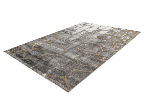 Marmaris 405 Grey Rug with Gold Geometric Pattern - ADORE RUGS and FLOORING