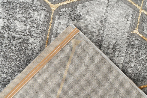 Marmaris 405 Grey Rug with Gold Geometric Pattern - ADORE RUGS and FLOORING