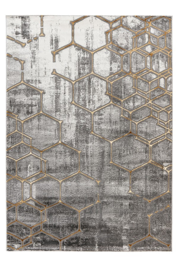 Marmaris 405 Grey Rug with Gold Geometric Pattern - ADORE RUGS and FLOORING