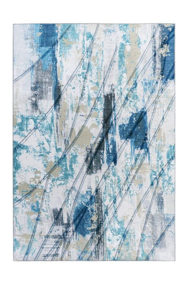 Soho 405 Blue Machine Washable Abstract Rug with Grey Lines - ADORE RUGS and FLOORING