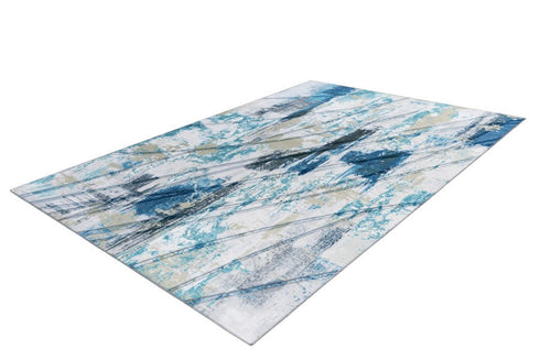 Soho 405 Blue Machine Washable Abstract Rug with Grey Lines - ADORE RUGS and FLOORING