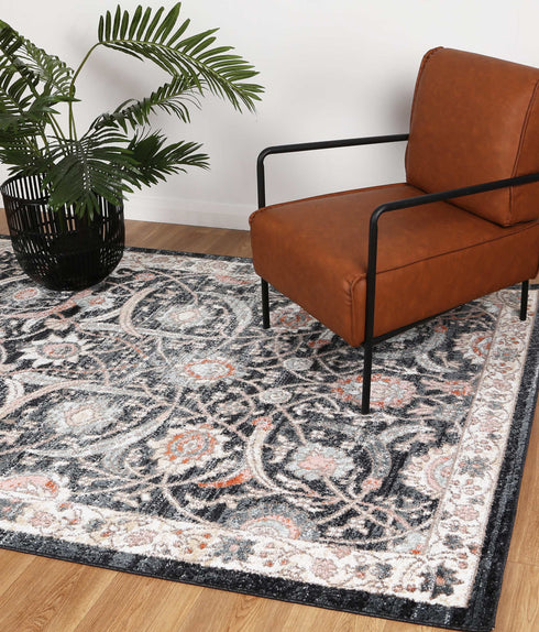 Statement Traditional Charcoal Cream Rug - ADORE RUGS and FLOORING