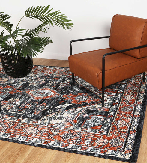 Statement Traditional Terracotta Black Rug - ADORE RUGS and FLOORING