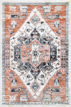 Statement Traditional Terracotta White Rug