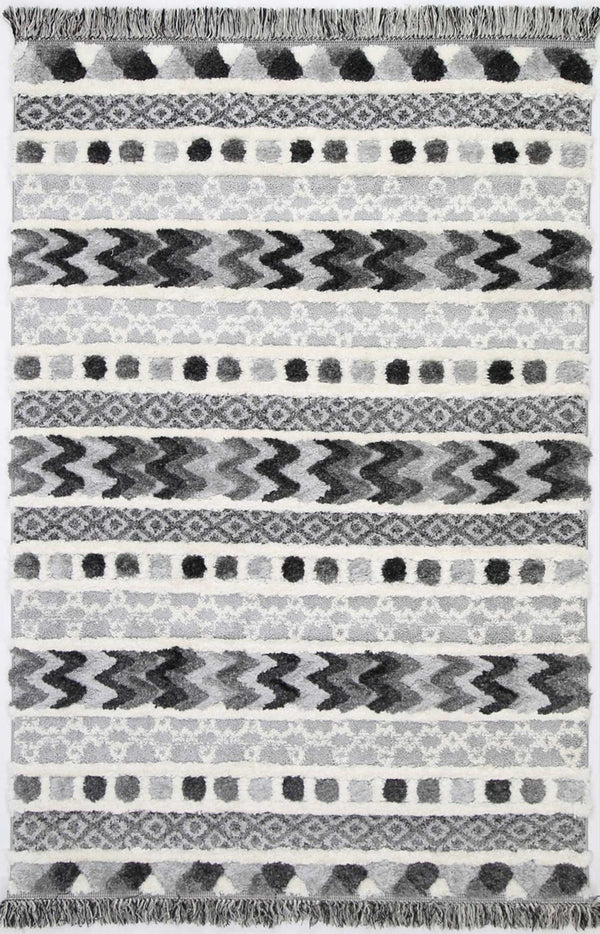 Mono Tribal Carved Cream Anthracite - ADORE RUGS and FLOORING