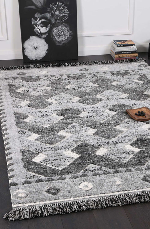 Mono Tribal Carved Lines Cream Anthracite - ADORE RUGS and FLOORING