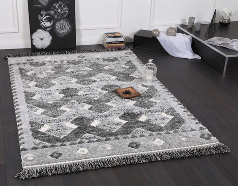 Mono Tribal Carved Lines Cream Anthracite - ADORE RUGS and FLOORING