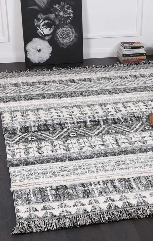 Mono Tribal Lines Cream Anthracite - ADORE RUGS and FLOORING