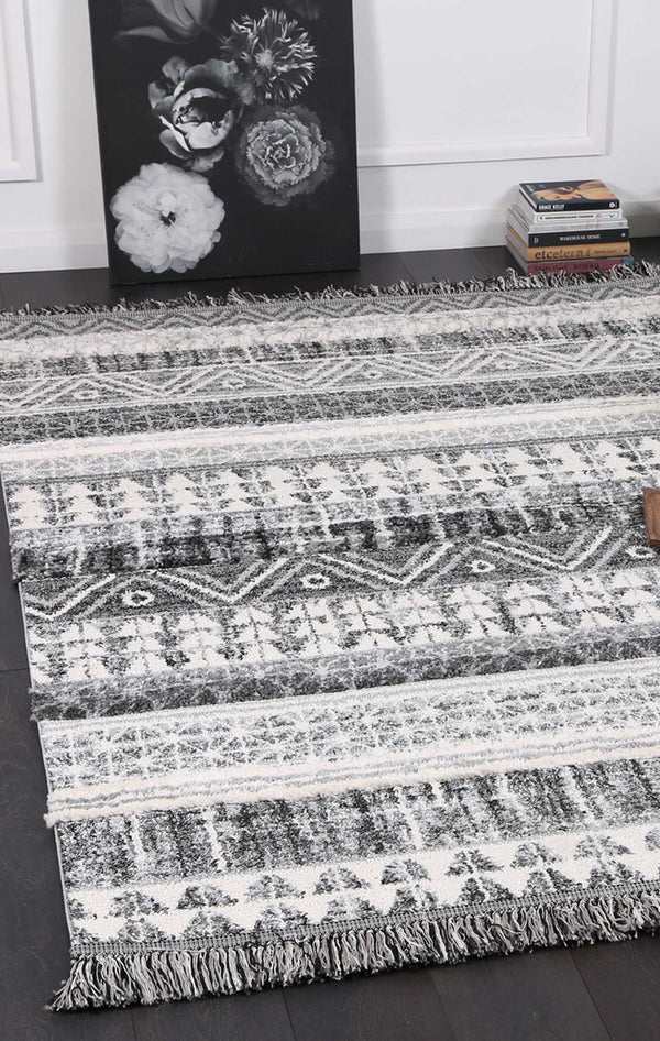 Mono Tribal Lines Cream Anthracite - ADORE RUGS and FLOORING