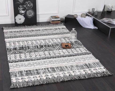Mono Tribal Lines Cream Anthracite - ADORE RUGS and FLOORING