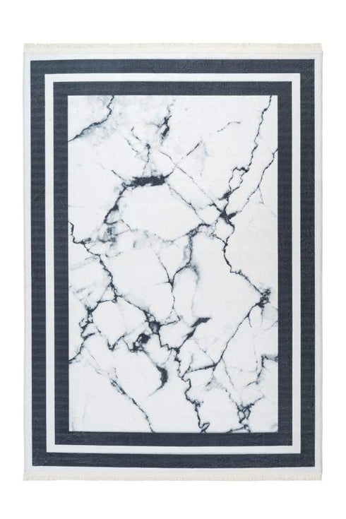 Peri 203 Silver White Machine Washable Marble Rug With Border 1 - ADORE RUGS and FLOORING