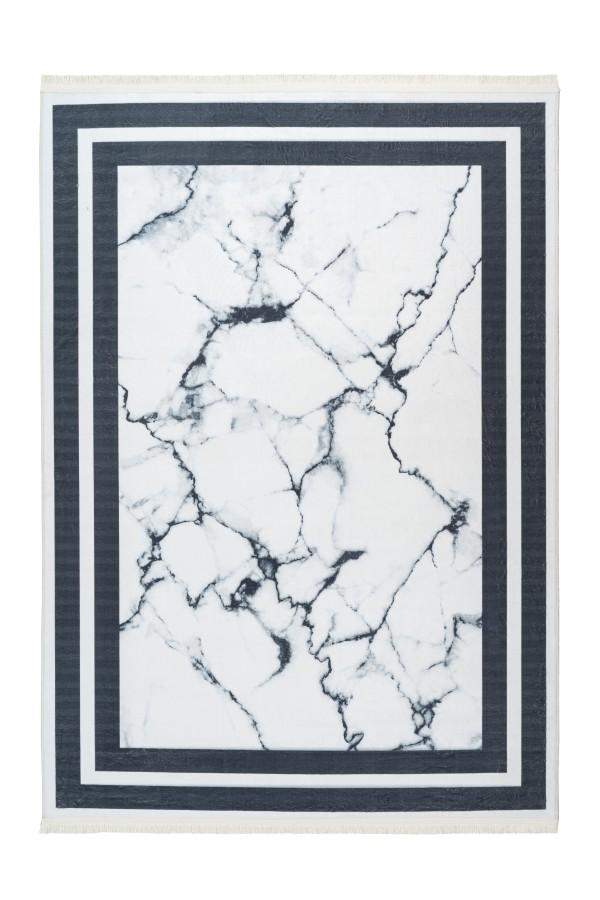Peri 203 Silver White Machine Washable Marble Rug With Border 1 - ADORE RUGS and FLOORING
