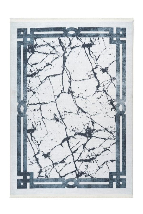 Peri 204 Silver Blue Machine Washable Marble Rug With Border - ADORE RUGS and FLOORING