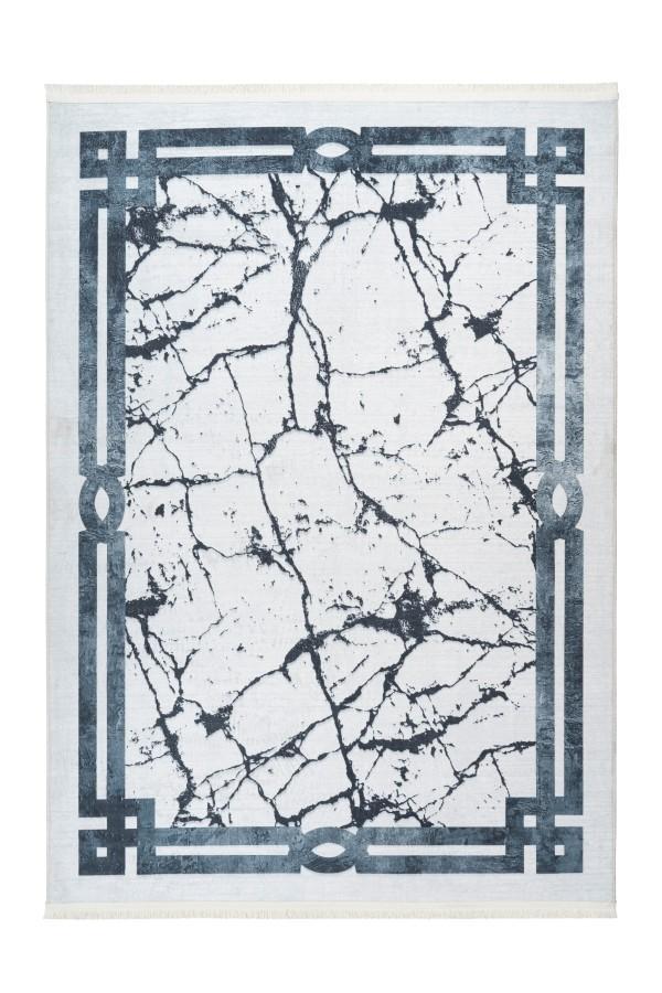 Peri 204 Silver Blue Machine Washable Marble Rug With Border - ADORE RUGS and FLOORING