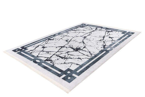Peri 204 Silver Blue Machine Washable Marble Rug With Border - ADORE RUGS and FLOORING