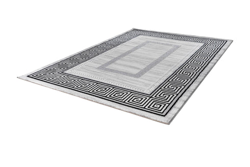 Aura 786 Silver Modern Rug with Rectangular Design Border - ADORE RUGS and FLOORING