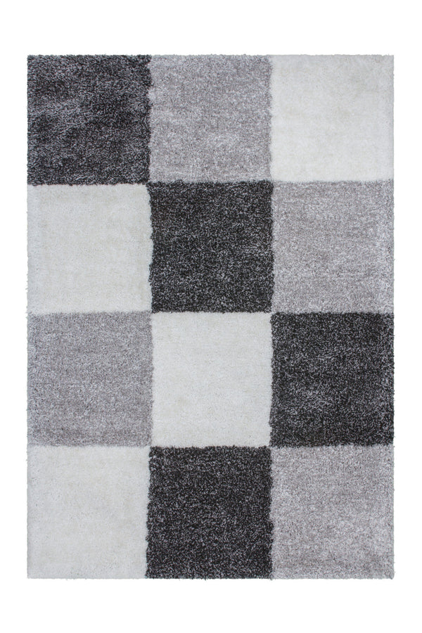 Grace 803 Checkered White Black Shaggy Rug - ADORE RUGS and FLOORING