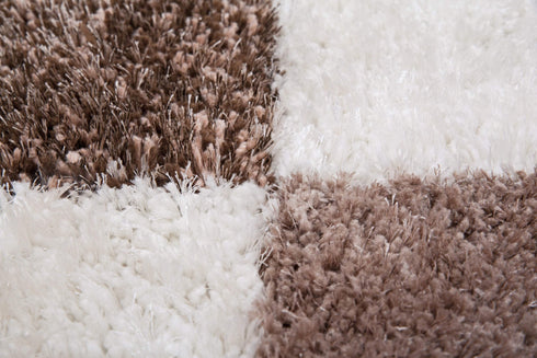White and Brown Checkered Shaggy Rug - ADORE RUGS and FLOORING