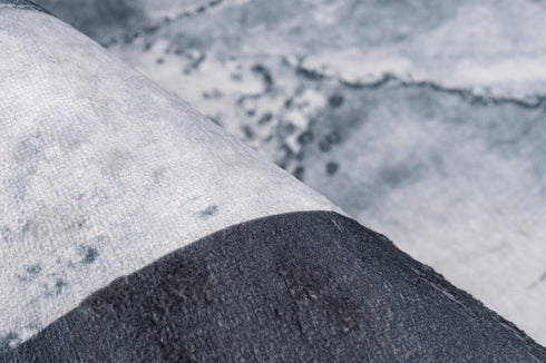 Peri 202 Silver White Machine Washable Marble Rug With Border - ADORE RUGS and FLOORING