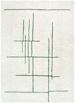 Highlands Abstract Olive Lines Washable Wool Rug