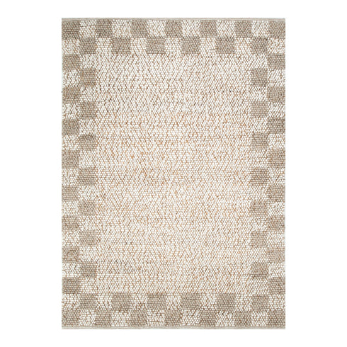Eco Weave Checkered Border Cream Beige Wool and Jute Rug - Adore Rugs & Flooring