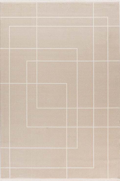 Elif 401 Beige - Modern Geometric Rug, full view