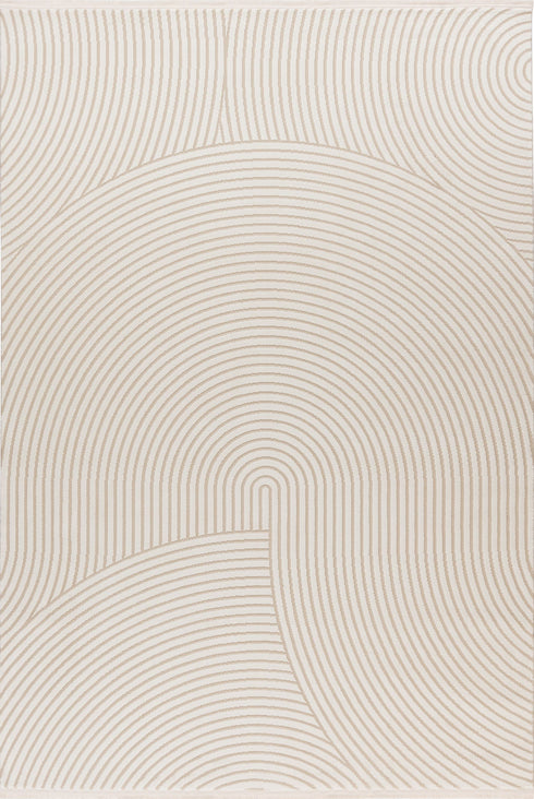 Elif 402 Ivory - Cream Contemporary Rug with Curved Lines, full view
