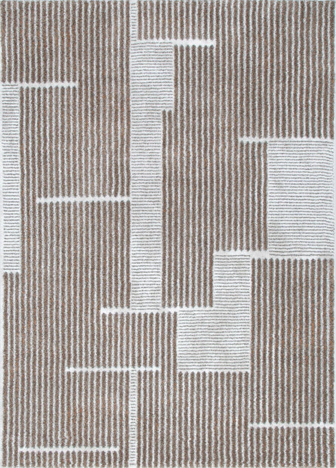Indulgence Geo Lines Beige Grey Rug - INDU002, full view