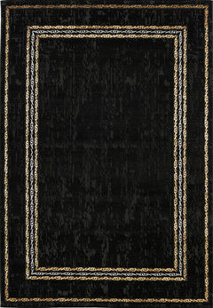 Marmaris 404 Black Rug with Gold Border